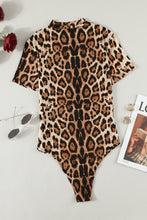 Load image into Gallery viewer, Leopard Half Zip Short Sleeve Bodysuit