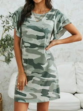 Load image into Gallery viewer, Camouflage Round Neck Short Sleeve Mini Dress