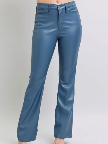 Judy Blue Faux Leather High Waisted Tummy Control Pant Bootcut-Blue