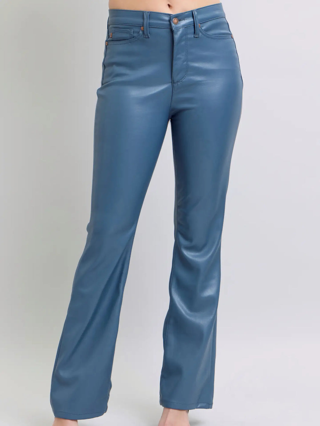 Judy Blue Faux Leather High Waisted Tummy Control Pant Bootcut-Blue