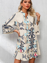 Load image into Gallery viewer, Boho Print Tiered Bell Sleeve Button Mini Dress