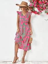 Load image into Gallery viewer, Printed V-Neck Cap Sleeve Dress