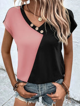 Load image into Gallery viewer, Contrast V-Neck Short Sleeve T-Shirt