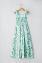 Load image into Gallery viewer, Green Floral Lace Tied Strap Empire Waist Maxi Dress
