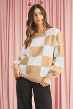 Load image into Gallery viewer, Checkered Bishop Sleeve Pullover Sweater