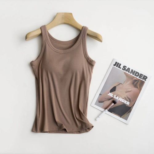 Tank Top w Built In Bra Cocoa