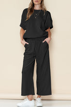 Load image into Gallery viewer, Textured Loose Fit T Shirt and Drawstring Pants Set