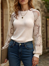 Load image into Gallery viewer, Lace Crew Neck Top-Long Sleeve-Beige