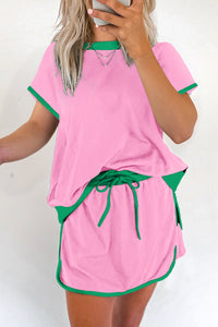 Colorblock Edge Drop Shoulder T Shirt and Skort Set