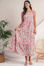 Load image into Gallery viewer, Green Floral Lace Tied Strap Empire Waist Maxi Dress