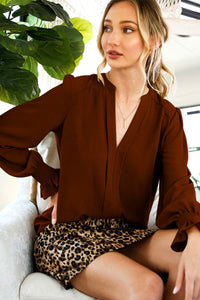 Brown V-Neck Blouse