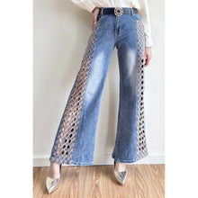 Load image into Gallery viewer, Lattice Rhinestone Wide Leg Jeans