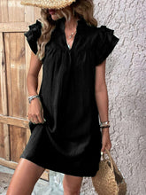 Load image into Gallery viewer, Ruffled Notched Cap Sleeve Mini Dress