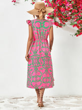Load image into Gallery viewer, Printed V-Neck Cap Sleeve Dress
