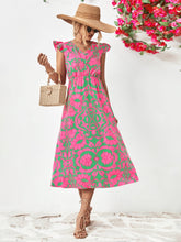 Load image into Gallery viewer, Printed V-Neck Cap Sleeve Dress