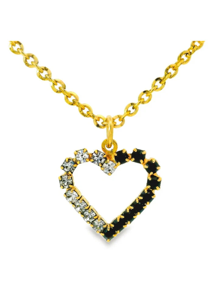 Tova Little Heart Necklace-Clear/Black Stones