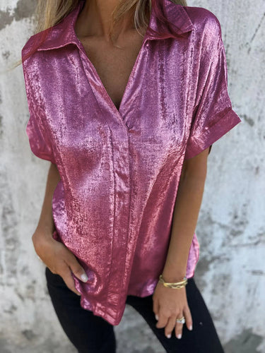Relaxed Metallic Button Top Mauve