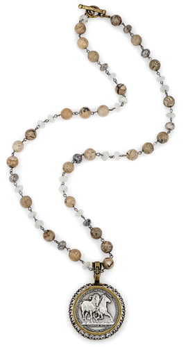 French Kande La Lune Mix with Silver Wire, Les Chevaux Medallion with Swarovski