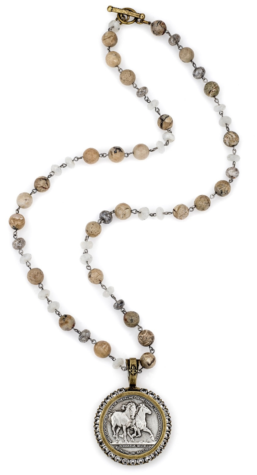 French Kande La Lune Mix with Silver Wire, Les Chevaux Medallion with Swarovski