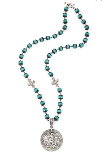 French Kande Turquoise Crystal with Immacule Pendents and Laren Medallion