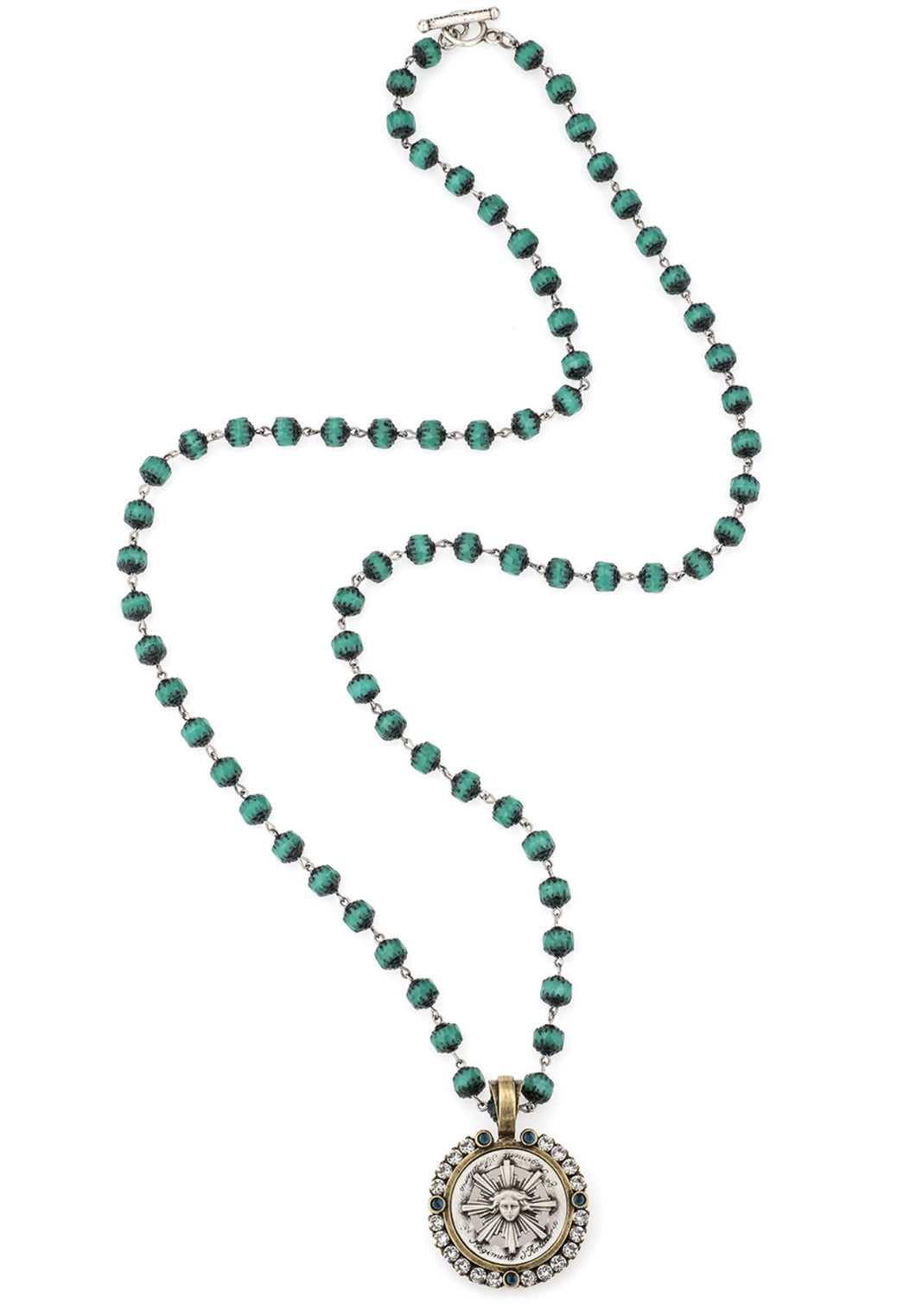 French Kande Turquoise Crystal with Sun King Medallion and Swarovski
