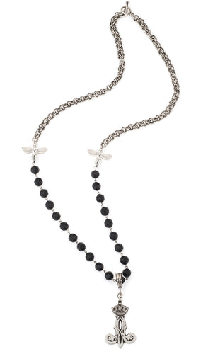 French Kande Faceted Black Onyx and Chain, Miel and Crown Flourish Pendent
