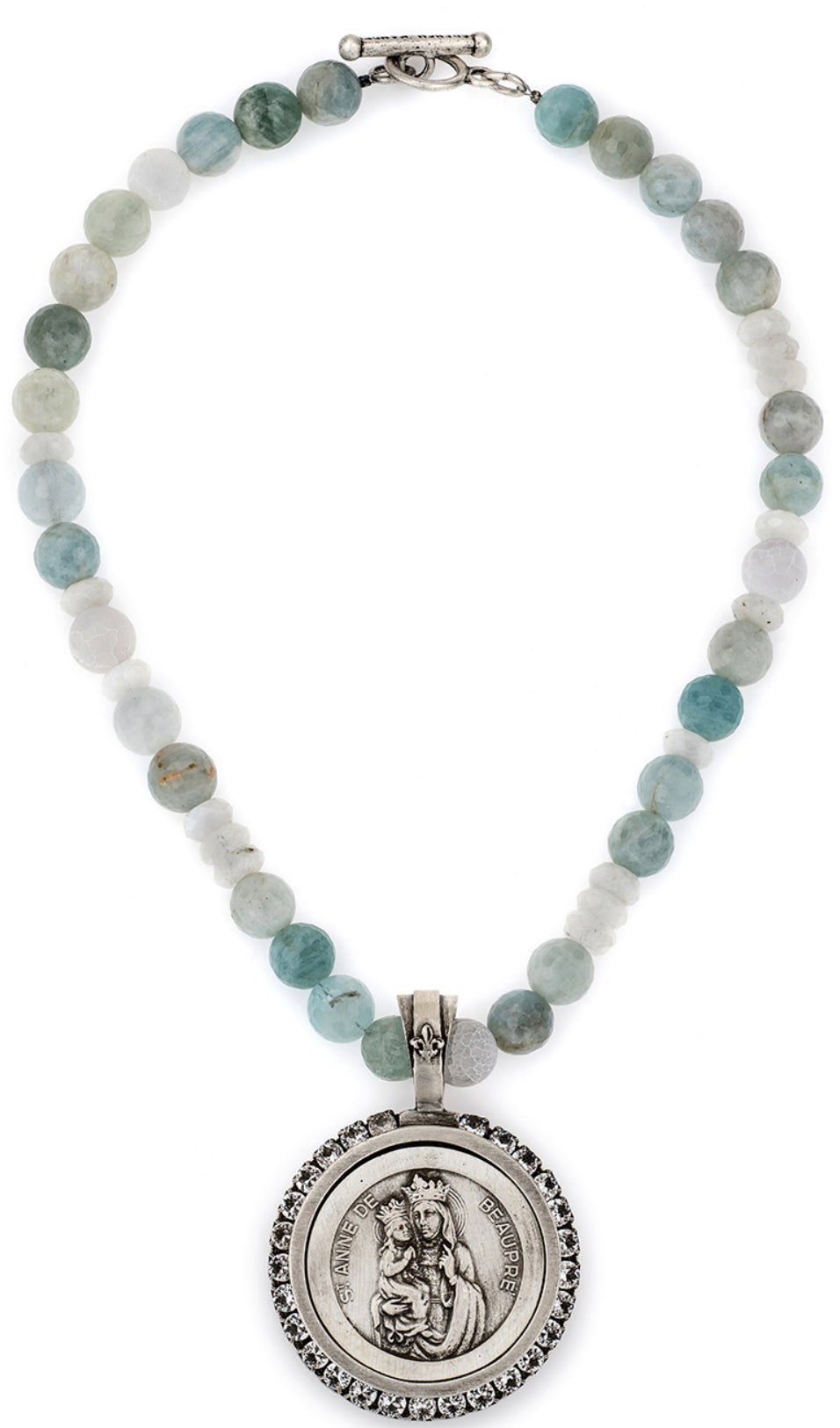 French Kande La Mer Mix with Saint Anne Medallion and Euro Crystal Necklace