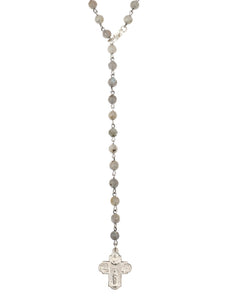 French Kande Faceted Labradorite Lariat with Silver Wire and Traverser Silver
