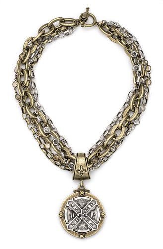 French Kande Five Strand Swarovski and Chain with Cuvee B Medallion